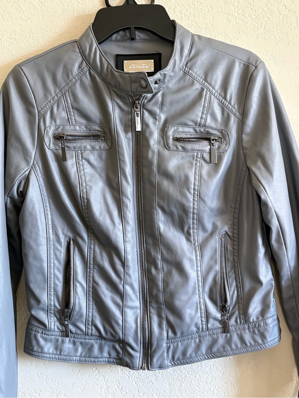 JouJou Women’s Gray Faux Leather Moto Jacket with Plush Lining, Sz M - Picture 2 of 11